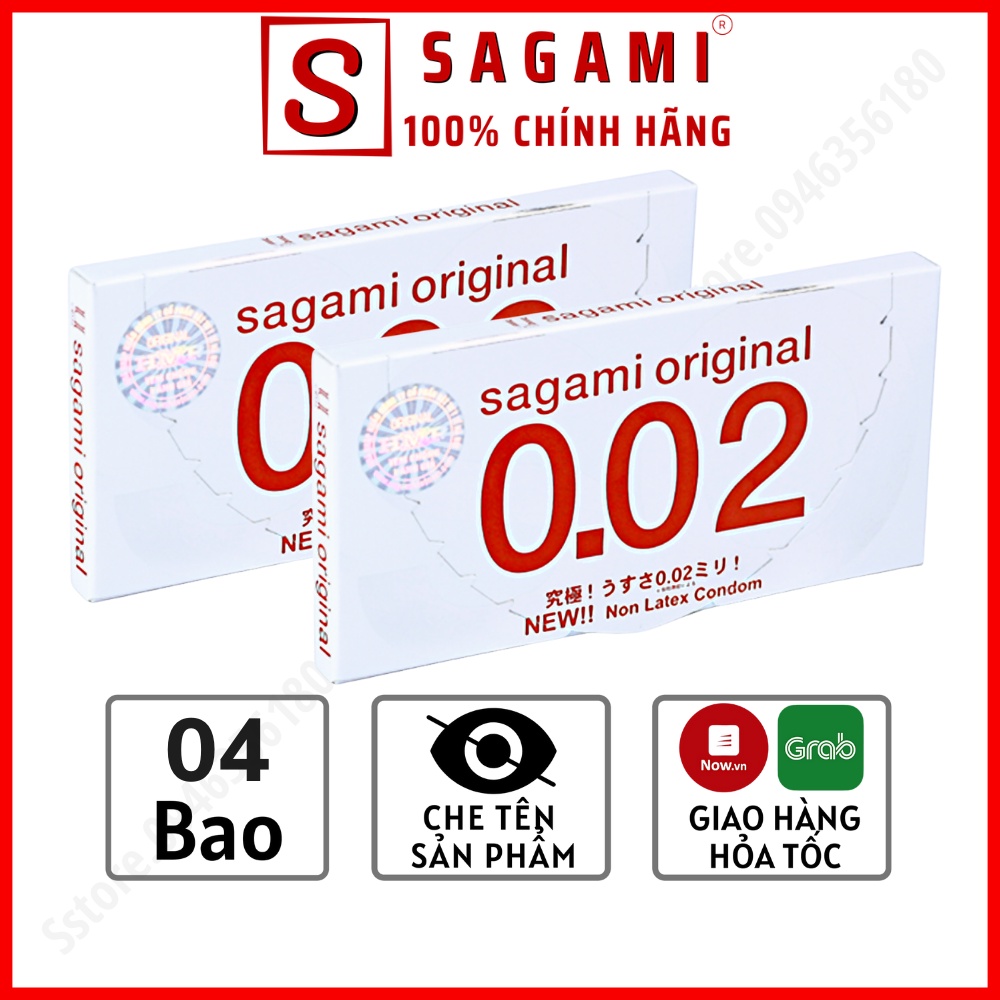 Combo 2 Hộp Bao Cao Su Sagami 002 - BCS Siêu Mỏng Kéo Dài Thời Gian - Non Latex - 4 Chiếc