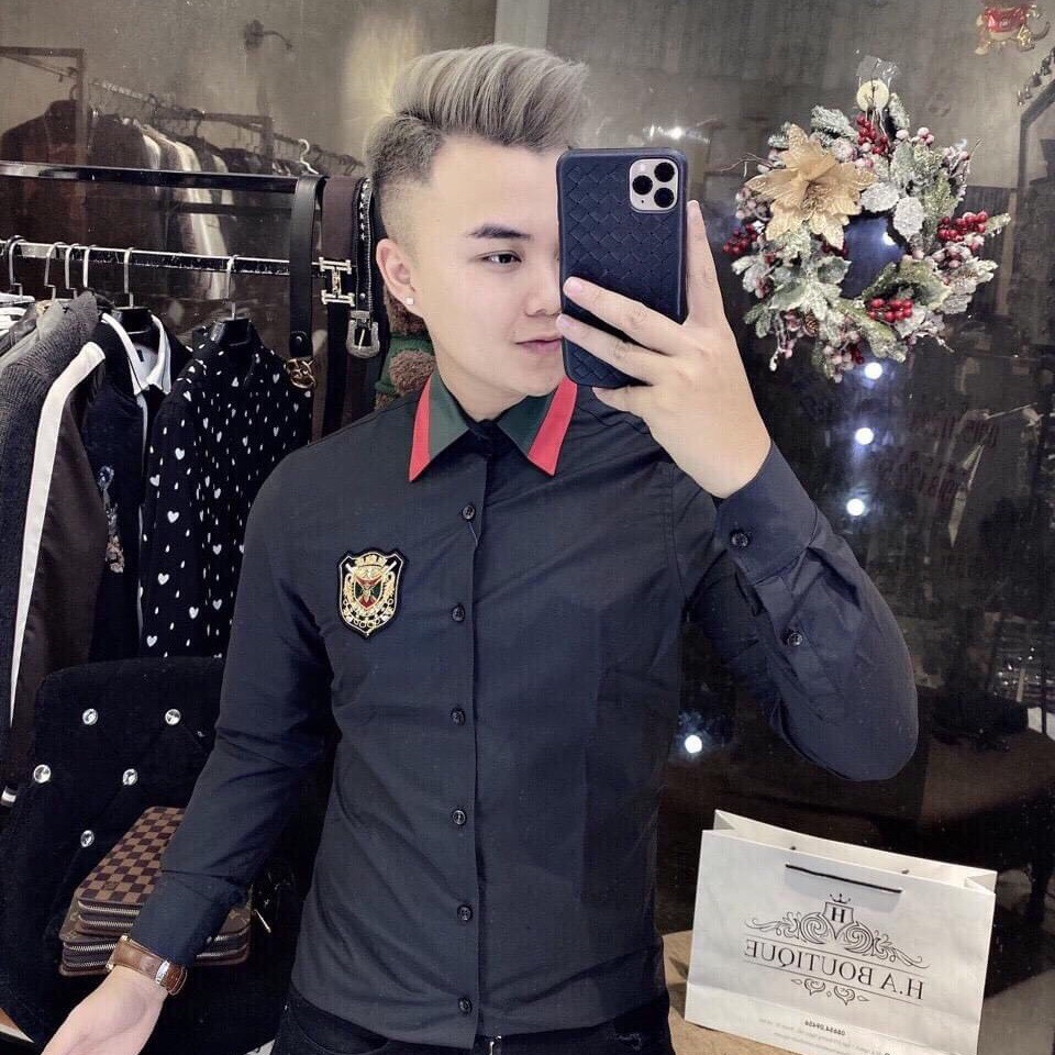 Áo sơ mi nam dài tay màu đen thêu logo thời trang cao cấp thương hiệu Muradfashion MS520