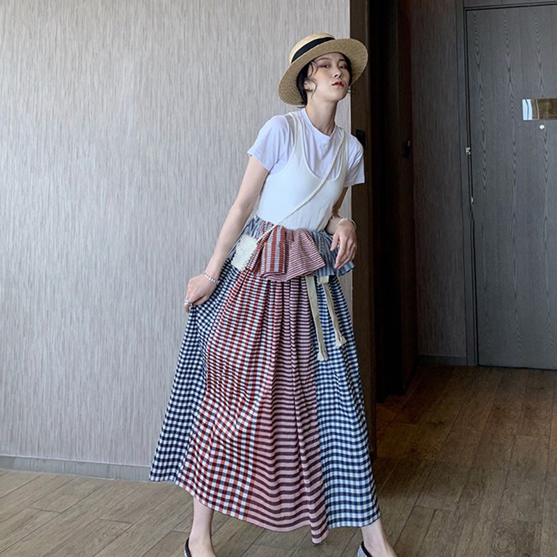 MUSHOOM LEE - Đầm váy maxi caro 2 trong 1