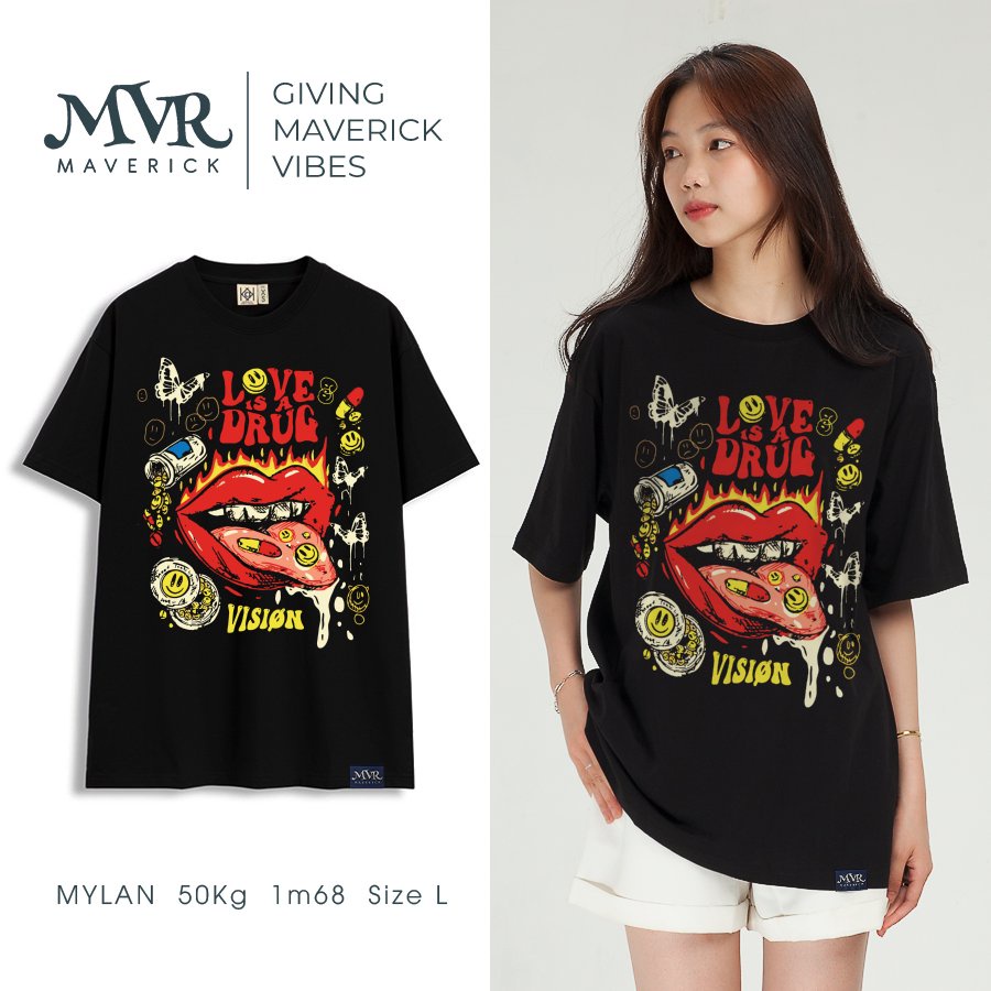 Áo phông thun Cotton unisex nghiện yêu môi size rộng tee Mỹ BB4122