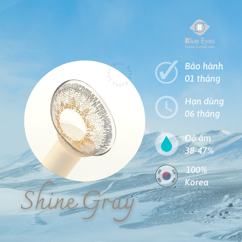 Kính áp tròng Hàn Quốc xám tây SHINE GRAY, độ cận 0-8, hsd 6 tháng, giãn tròng 14.0.