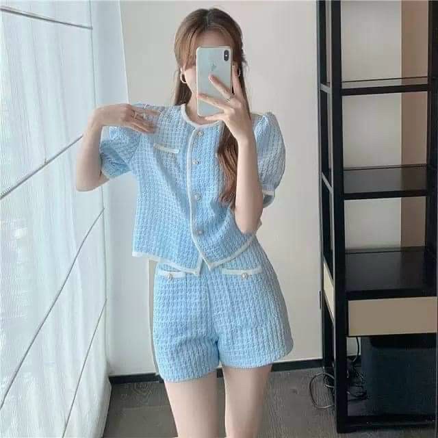 Set bộ đồ nữ gấm kim cương sang chảnh không kém phần cute dành cho các nàng đi chơi siêu xinh