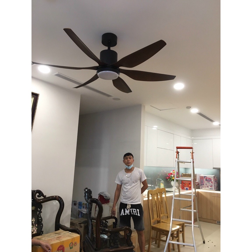 Quạt trần đèn led cao cấp 6 cánh sải dài có khiển từ xa 3 màu ánh sáng,bảo hành 5 năm