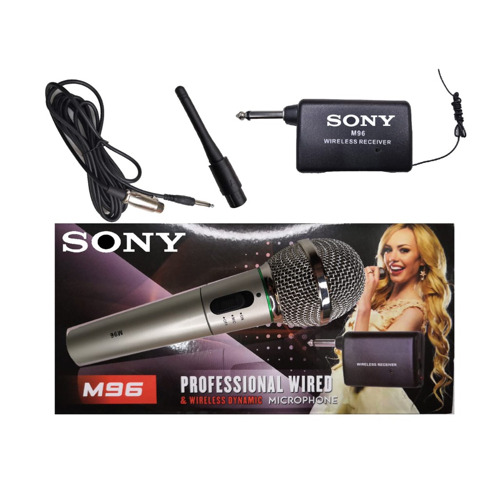 Micro Hát Karaoke Sony M96 Có Dây Cáp Và Mic Không Dây