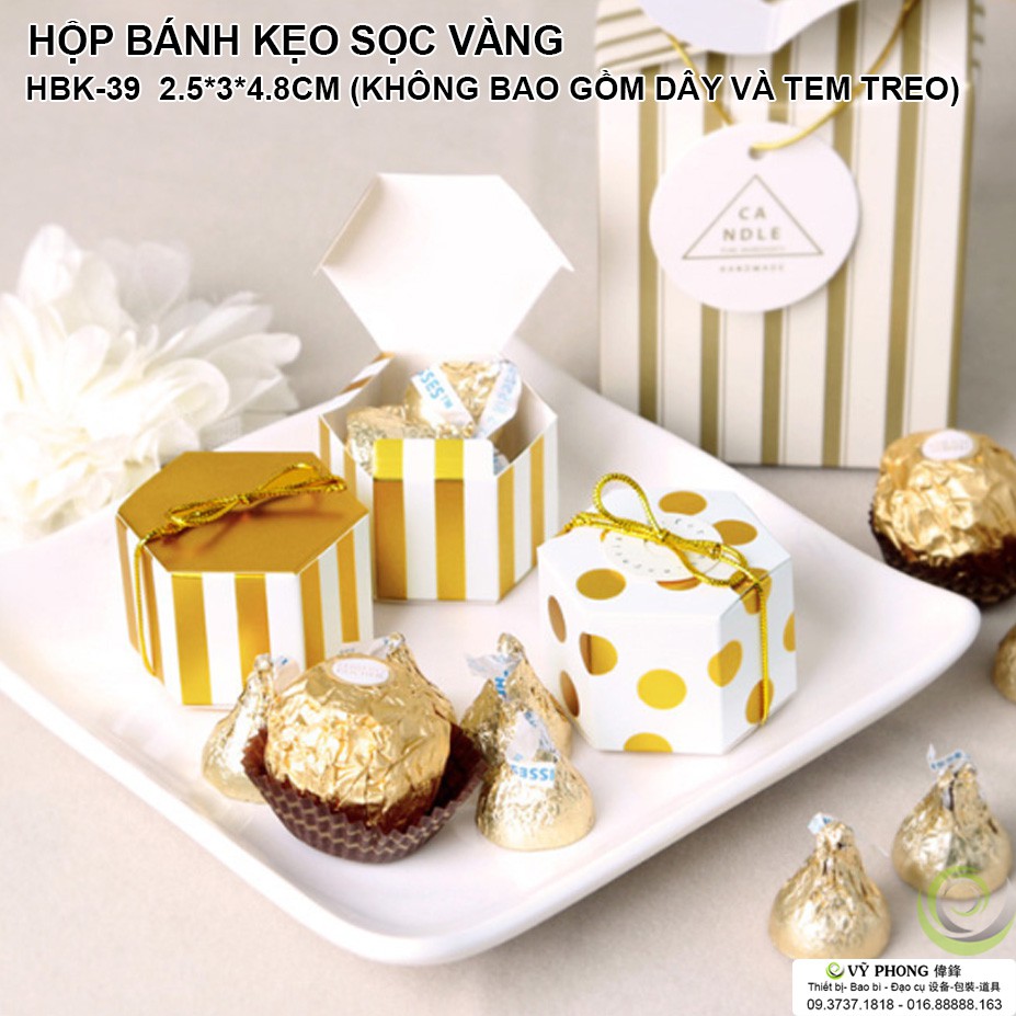 SET 10 HỘP ĐỰNG BÁNH KẸO NOEL GIÁNG SINH SỌC BI NHŨ VÀNG ĐỰNG QUÀ TẶNG CHRISMAS HÌNH LỤC GIÁC PHONG CÁCH BẮC ÂU HBK-0039