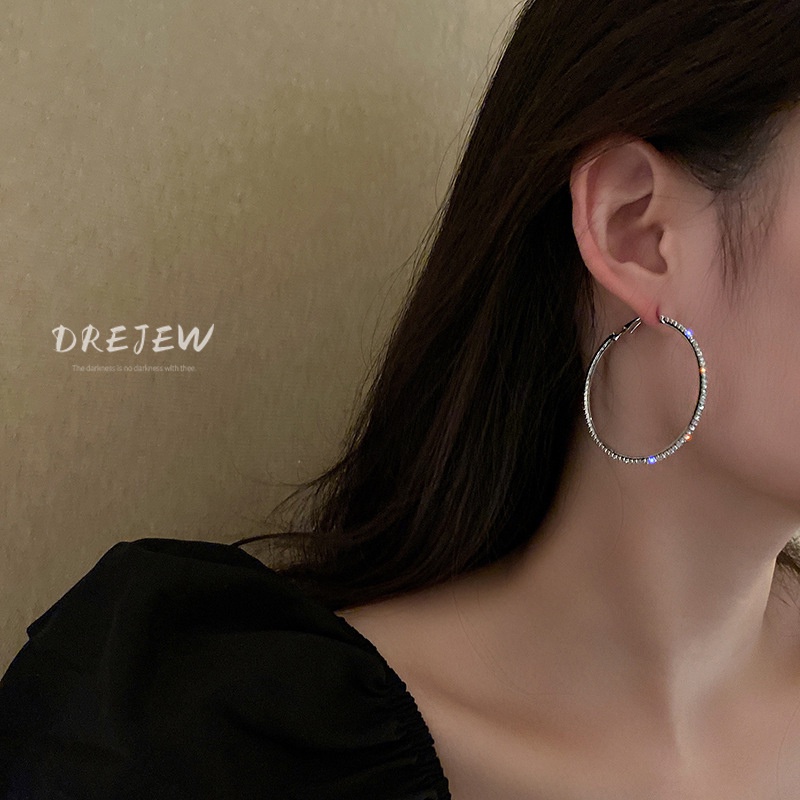 Khuyên Tai Tròn Lớn Bằng Bạc 925 Đính Kim Cương Giả Thời Trang Cá Tính 1