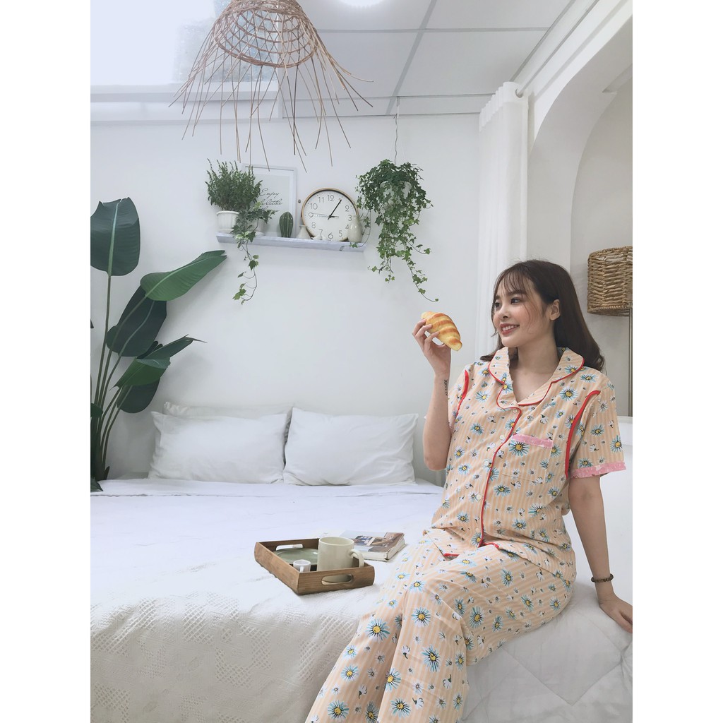 Bộ dài/pijama bầu và sau sinh cho bé bú/ti chất lụa thái cao cấp không nhăn - LTNT06