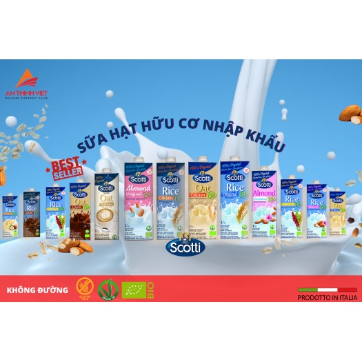 Sữa Hạt Hạnh Nhân Hữu Cơ Không Đường Riso Scotti - BIO Unsweetened Almond Drink - Hộp 1L