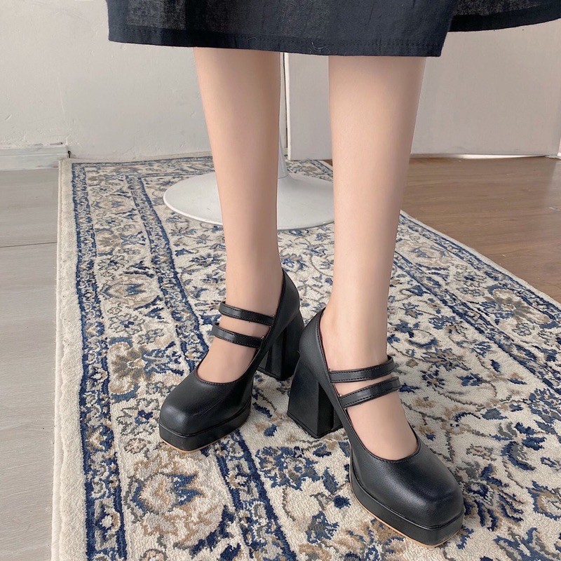 GIÀY LOLITA NỮ ĐẾ CAO 10 PHÂN - Giày đế cao mũi vuông có quai cài phong cách cổ điển/ retro
