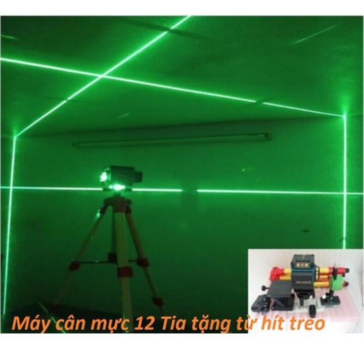 Máy cân mực laser 12 tia xanh King Pro máy bắn cốt cos cân bằng laze tia sắc nét, có giá treo, chân 1m2