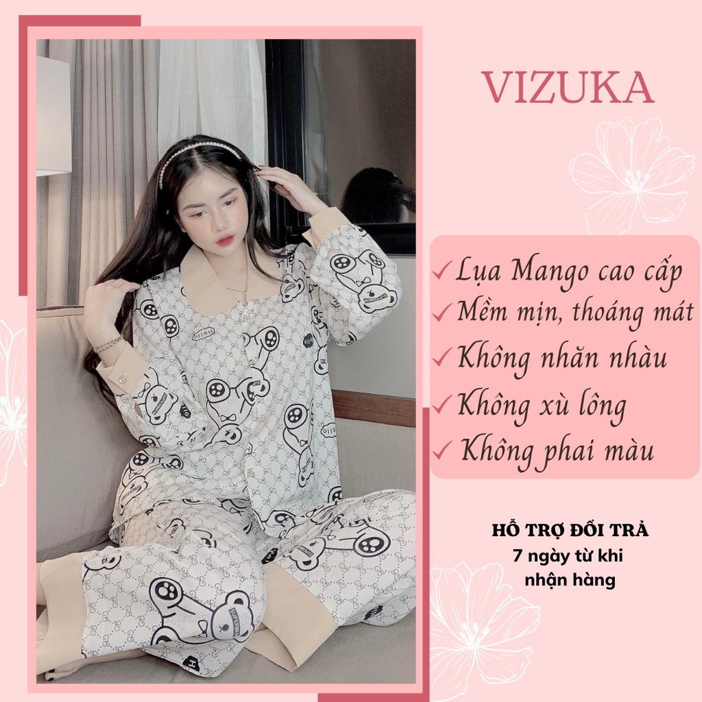Đồ bộ nữ dài tay bộ pijama lụa mặc nhà cao cấp họa tiết dễ thương VIZUKA