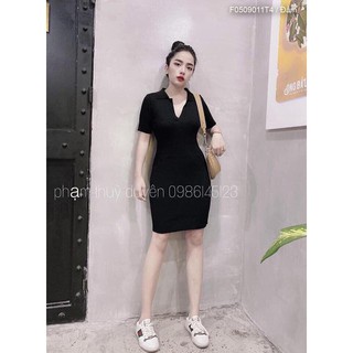 Đầm body len cổ bẻ