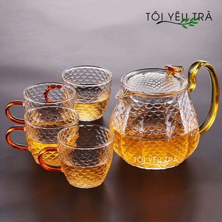 Bộ ấm chén pha trà thủy tinh chịu nhiệt phong cách Nhật Bản