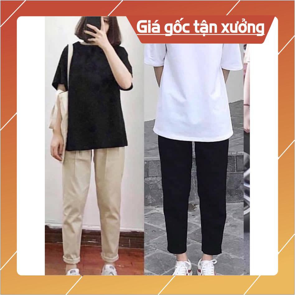Quần kaki ♥️FREESHIP♥️baggy lưng thun 2 màu trơn đen trắng