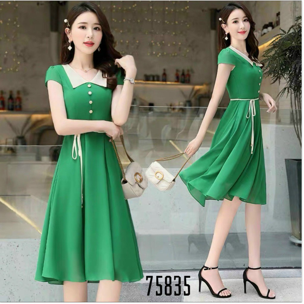 ĐẦM VOAN LỤA NỮ CỔ SƠ MI PHỐI NÚT CÔNG SỞ LỊCH THIỆP ĐỦ SIZE CÓ SIZE LỚN XXL HHP
