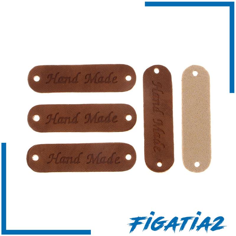 Set 20 Nhãn Da PU Khắc Chữ Handmade Figatia2 Màu Nâu Dùng Để May Vá DIY