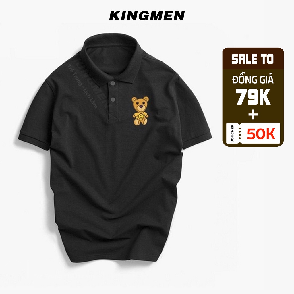 Áo polo nam cổ trụ tay ngắn chất cá sấu 4 chiều xuất xịn in Gấu Cười PL512