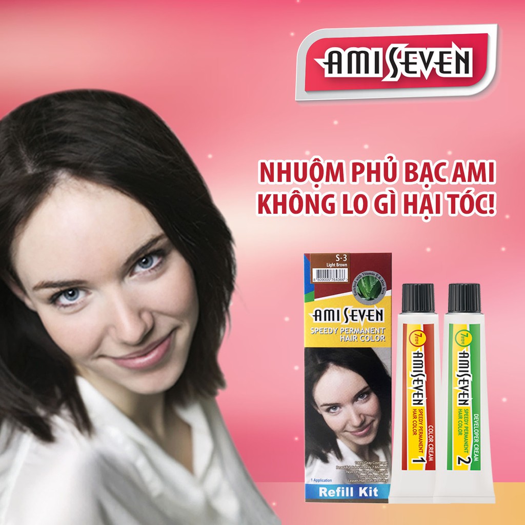 Nhuộm phủ bạc dược thảo Amiseven nhanh 7 phút AMI SEVEN (Loại tiết kiệm) S3 (60g + 60g) Hàn Quốc