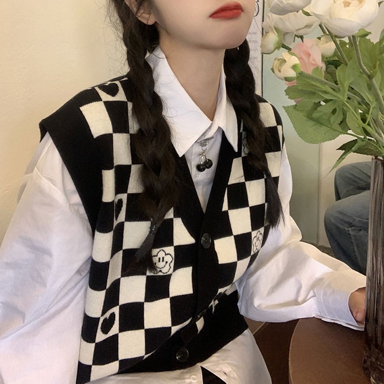 Áo khoác len không tay họa tiết kẻ sọc thời trang mùa thu mới cho nữ | BigBuy360 - bigbuy360.vn