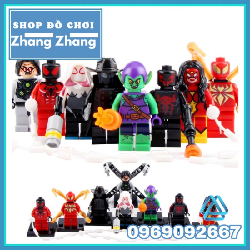 Xếp hình mô hình gồm Scarlet Spider - Woman Man - Iron Spider - Doc Ock - Green Goblin Noir Minifigures Xinh X0107