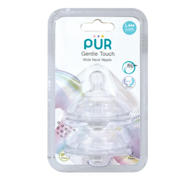 Vỉ 2 núm ti Pur Size L, M cho bình cổ rộng Milk Safe