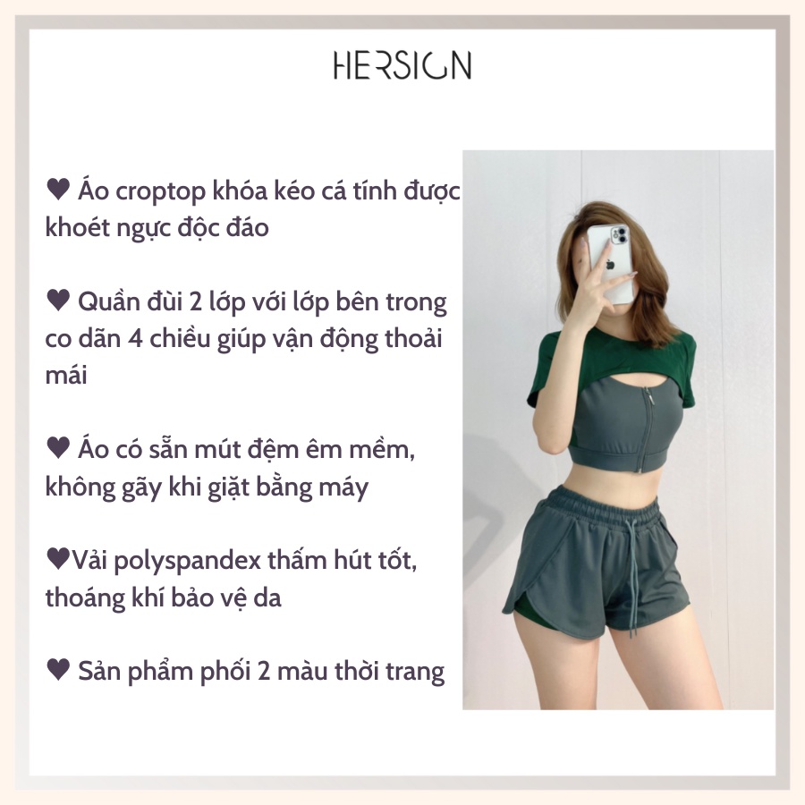 ĐỒ TẬP GYM NỮ SET TẬP AEROBICS YOGA QUẦN ĐÙI 2 LỚP MẪU MỚI HERSIGN 2022