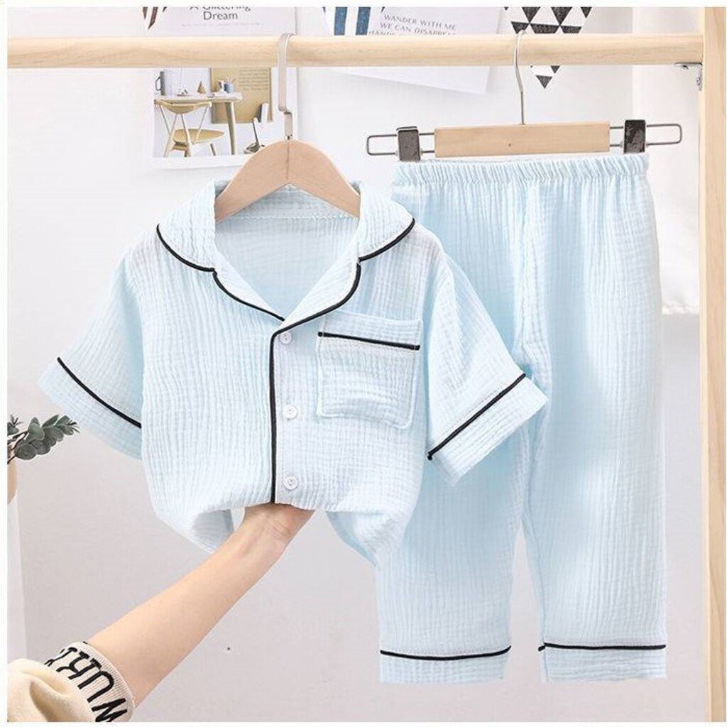 Bộ Pijama Cộc Tay Cho Bé, Bộ Ngủ Chất Đũi Nhăn Cao Cấp Cho Bé Trai Và Bé Gái Từ 6-27kg