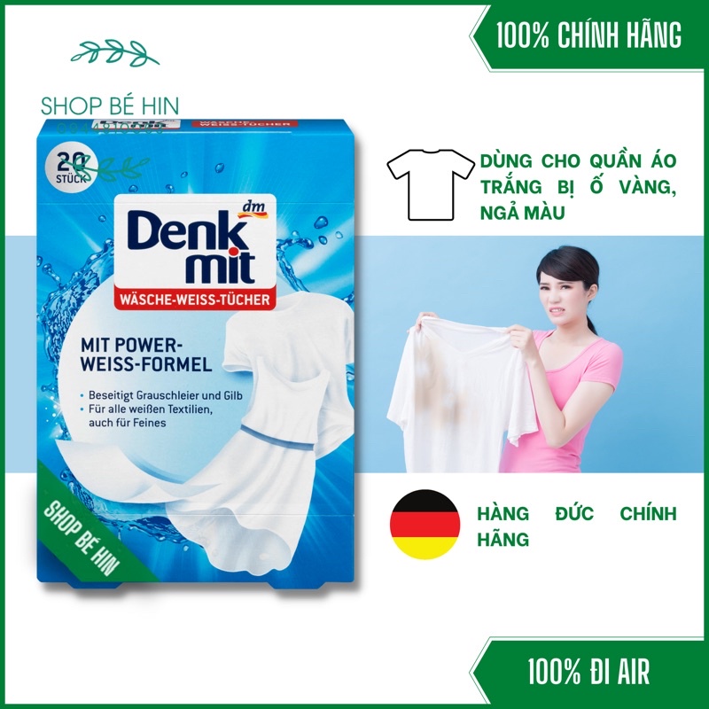 Giấy tẩy trắng quần áo Denkmit, miếng tẩy trắng quần áo Denkmit mẫu mới, Hàng Đức chính hãng