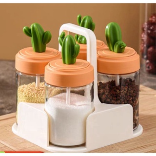 (kho giá sỉ) Hộp đựng gia vị thủy tinh hình xương rồng dễ thương cao câp nắp đậy khít