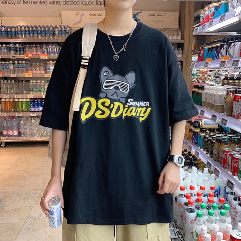 Áo Thun Tay Ngắn Dáng Rộng In Chữ Phong Cách Nhật Bản Thời Trang Mùa Hè Cho Nam Size M-8XL