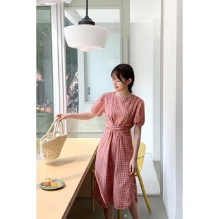 Batty dress - đầm suông caro hồng