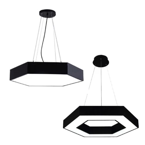 Đèn LED thả trần hình tròn, lục giác màu đen cho văn phòng, quán cafe ánh sáng trắng