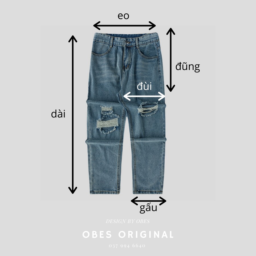 [OBES] Quần jeans nam suông rộng rách gối mã QR204