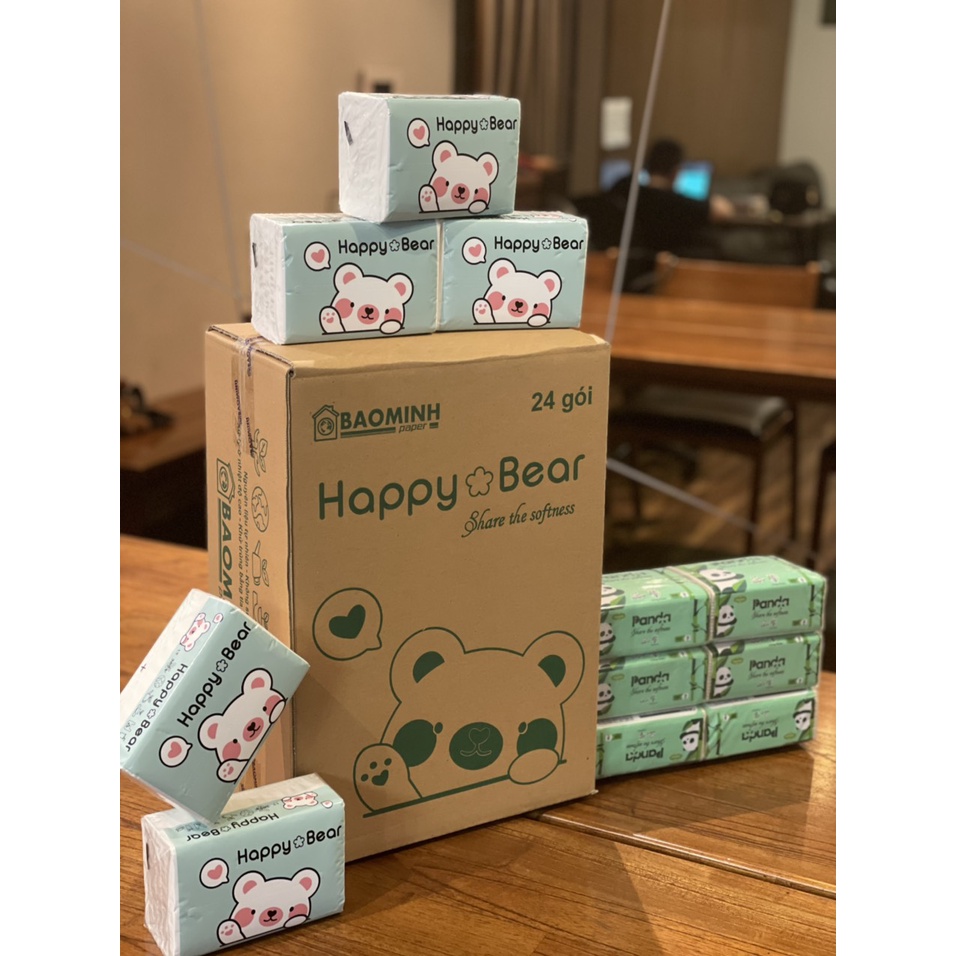 Giấy ăn Happy Bear siêu dai, gói 120 tờ 3 lớp mềm mịn như lụa