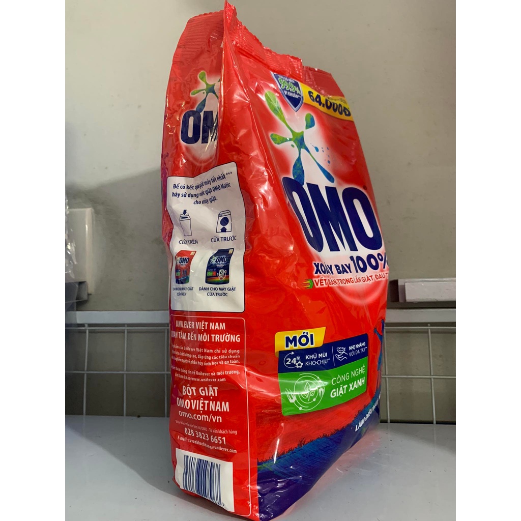 Bột giặt omo đỏ xoáy bay 100% vết bẩn cứng đầu túi 3 kg