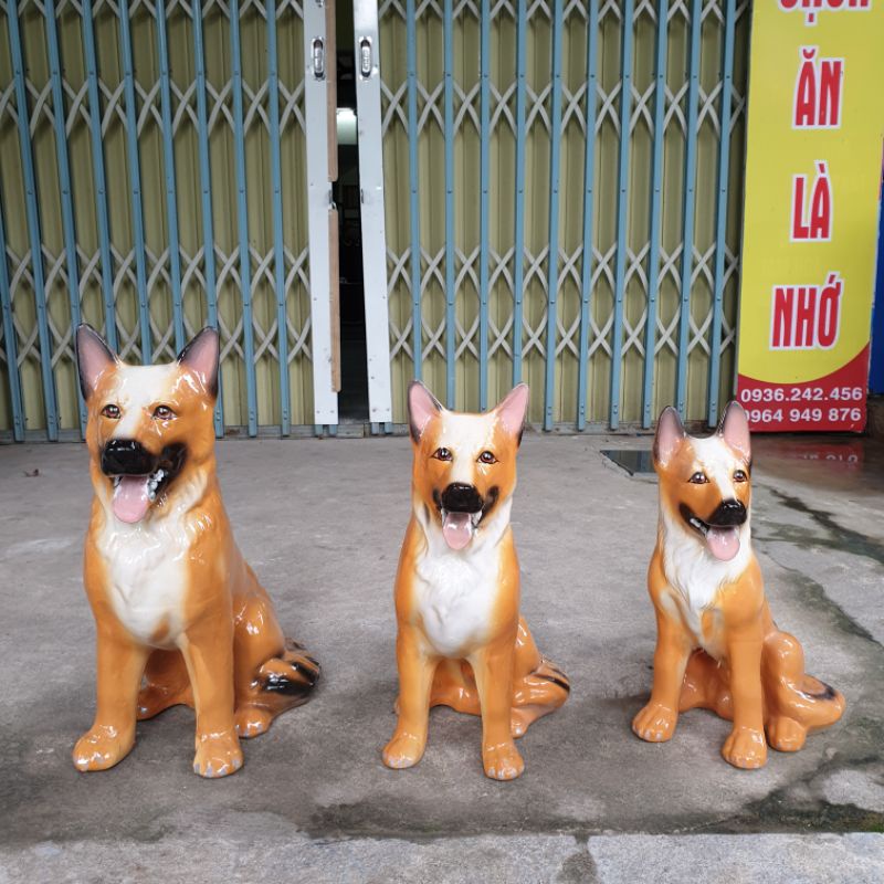 Tượng chó vàng trông nhà gốm sứ Bát Tràng làm mô hình trang trí tiểu cảnh, trang trí bể cá