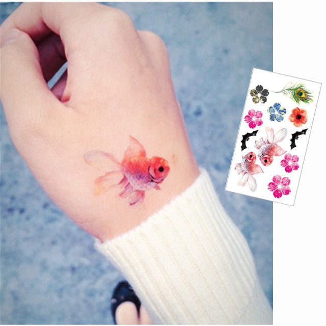 Hình xăm hoa lá, cá cảnh. Xăm dán tatoo mini tạm thời, size &lt;10x6cm