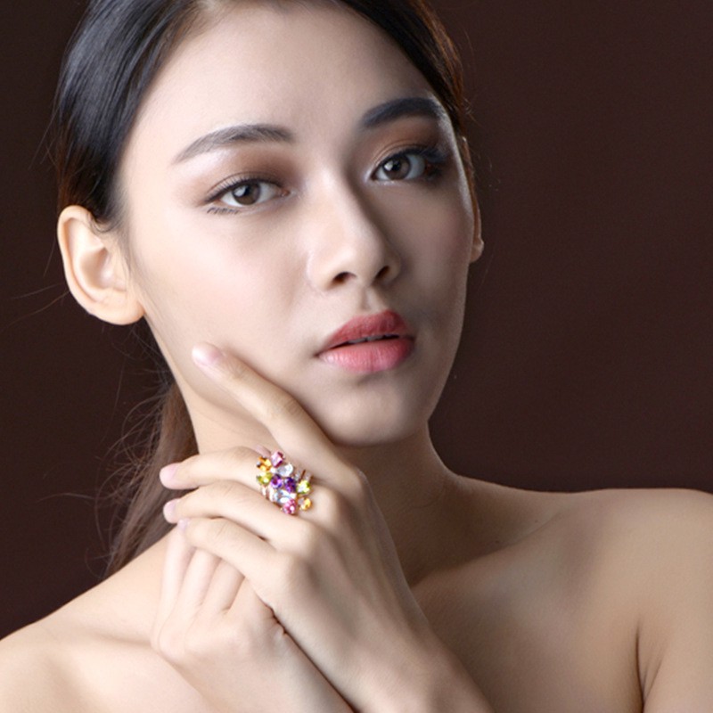 Nhẫn Mạ Bạc Hình Hoa Đính Đá Sang Trọng Cho Nữ