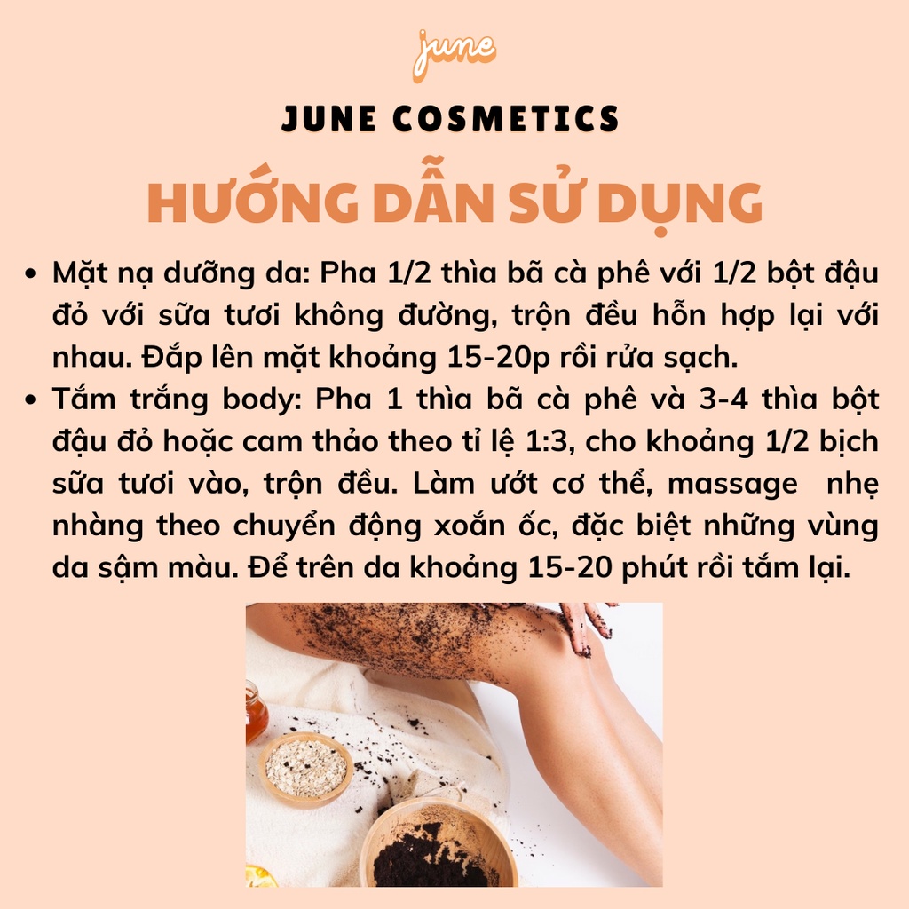 Bã cà phê tẩy da chết mịn màng làm trắng da June Cosmetics