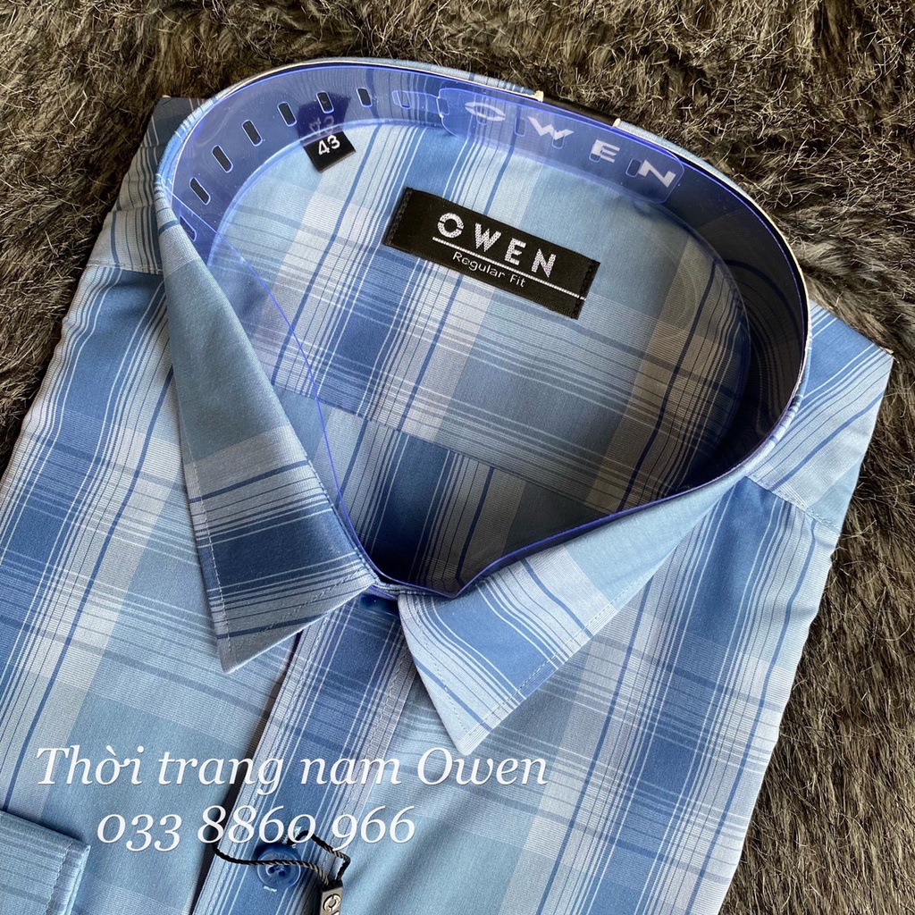 OWEN - Áo sơ mi dài tay Owen Regular fit chất bạch đàn kẻ ca rô xanh nhạt 23398