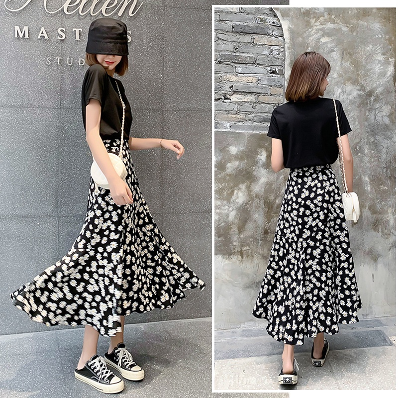 Chân Váy Dài In Họa Tiết Hoa Cúc Phong Cách Hàn Quốc Dành Cho Nữ