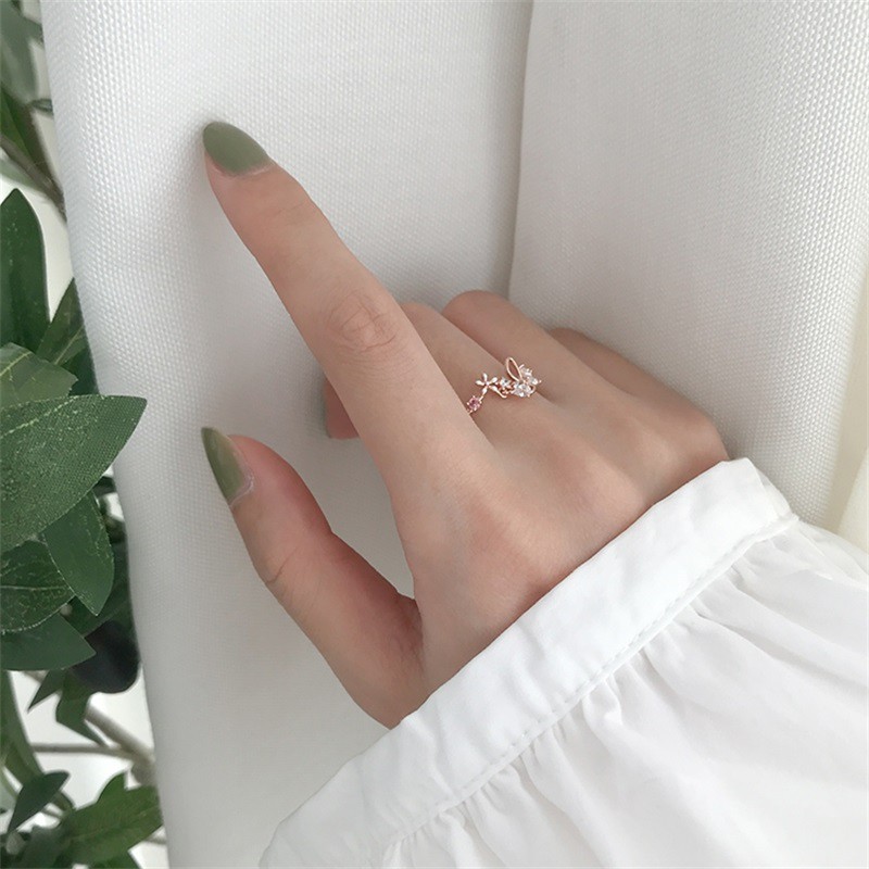 Nhẫn hở mạ vàng hồng đính đá nhân tạo thời trang thanh lịch