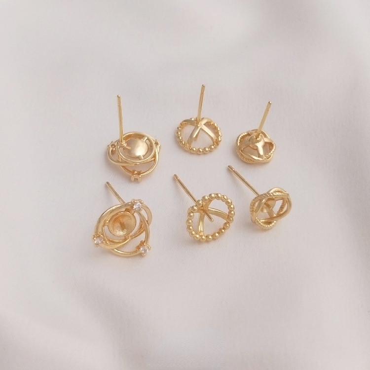 Cặp Giá Đỡ Bông Tai Bạc 925 Đính Hạt Ngọc Trai 14K Sang Trọng