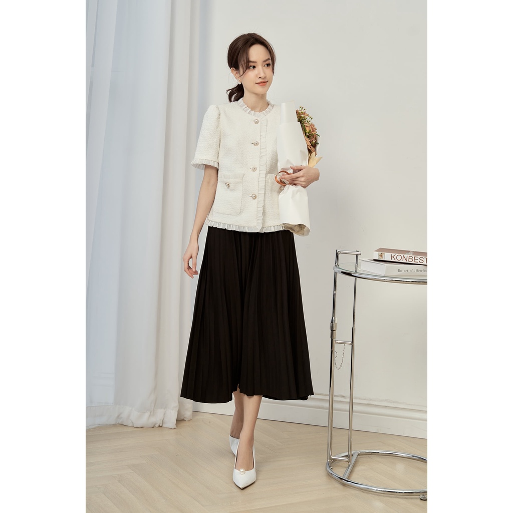 Áo dạ tweed cộc tay viền bèo 2 túi TIINSTORE ADK241 | BigBuy360 - bigbuy360.vn