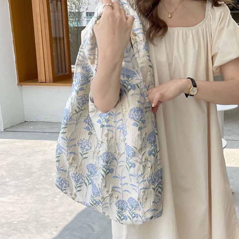 Yoioi Túi Xách Đeo Dưới Cánh Tay Họa Tiết Hoa Màu Xanh Dương Vintage Cho Nữ