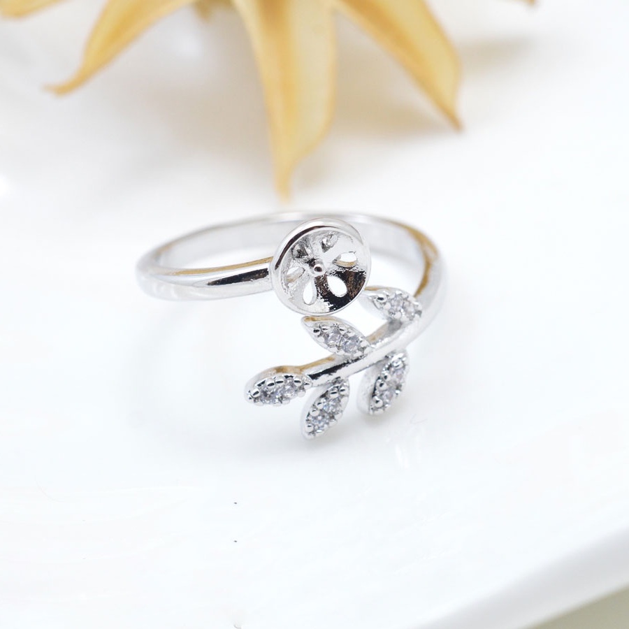 [N6B] Phụ kiện trang sức (DIY) - Khay nhẫn bạc trống vân trơn kiểu bông lúa nạm đá làm nhẫn đính ngọc