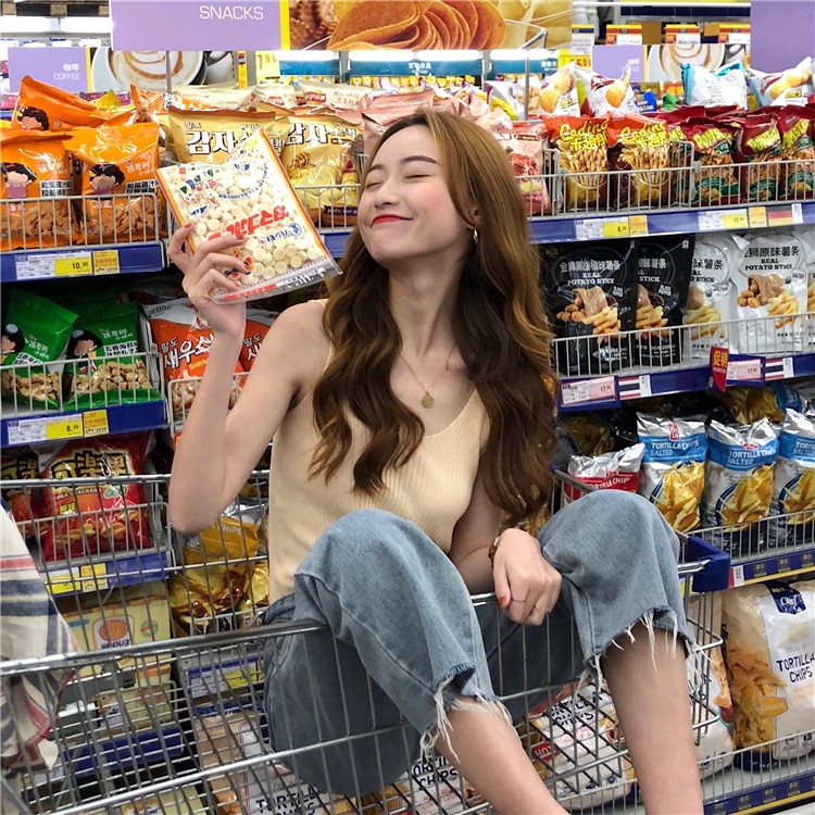 IELGY    Áo Tank Top Dệt Kim Cổ Chữ V Dáng Ôm Phong Cách Cổ Điển Thời Trang Cho Nữ