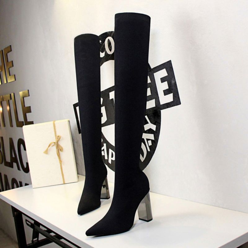 (BigTree)BỐT ĐÙI LEN CAO GÓT 9 CM , BỐT ĐÙI ĐẾ VUÔNG TRÁNG GƯƠNG CAO CẤP CHO NỮ | BigBuy360 - bigbuy360.vn