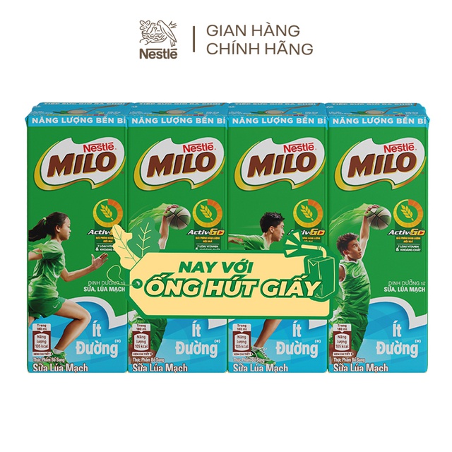 Thùng 48 hộp thức uống lúa mạch uống liền Nestlé MILO ít đường 48x180ml