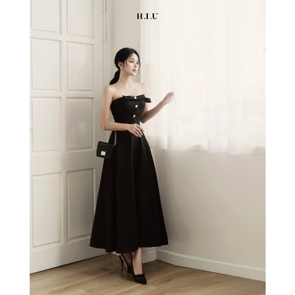 Váy nữ cup ngực dáng dài midi nơ kiểu ALIE dress HIU design , đầm chất liệu tafta cao cấp con gái H.I.U ROOM